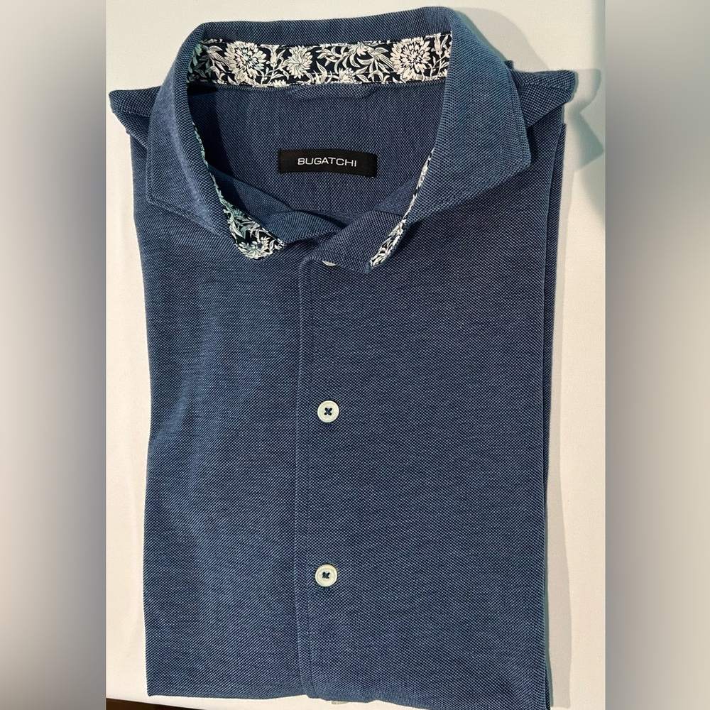 Bugatchi Blue Casual Button Down Shirt Textured Fabric
